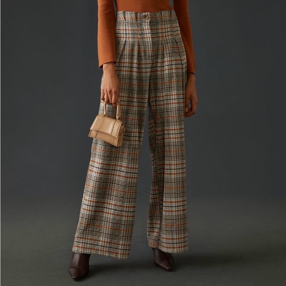Anthropologie Pants - Anthropologie Maeve Checkered Pleated Wide Leg Trousers in Brown and Black